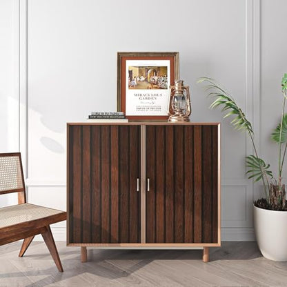 FunStick 24"x200" Slats Wood Wallpaper Peel and Stick Wall Paper Brown Walnut Slatted Wood Vinyl Self Adhesive Contact Paper Decorative for Cabinets Furniture Wooden Slat Wall Panels for Walls Bedroom - size: 200" x 24"