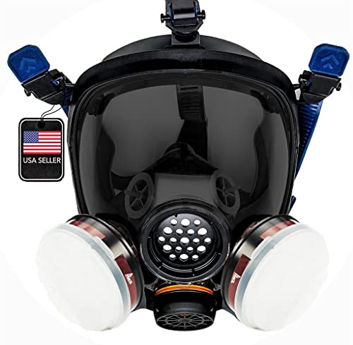 Parcil Distribution Full Face Respirator Mask - Air Purifying, Organic Vapor & Particulate - Industrial Use - CE Tested - color: Pd-100 Smoke Black