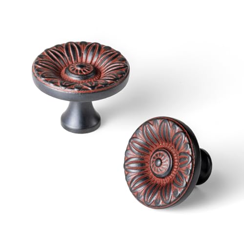 6 Pack Antique Black Iron Cabinet Knobs, Floral Drawer Pulls - color: Antique Black Iron