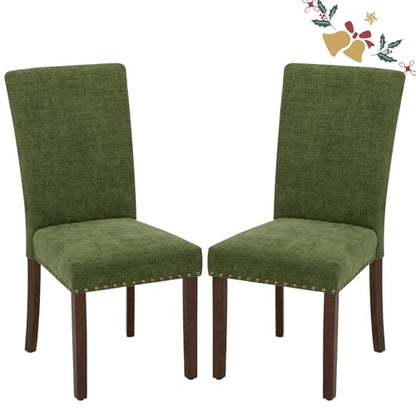 Parsons Dining Chairs Set of 2, Upholstered Nailhead Dining Room Kitchen Side Chair with Thick Cushions and Wood Legs, Green - color: Green, size: set of 2