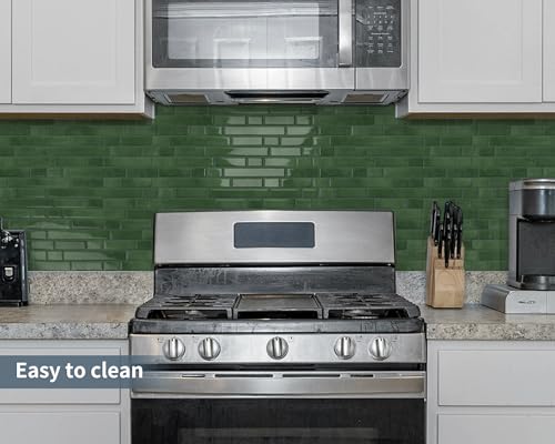 Peel and Stick Backsplash 3D Self Adhesive Wall Tile Green 10 Sheet - color: Olive Green