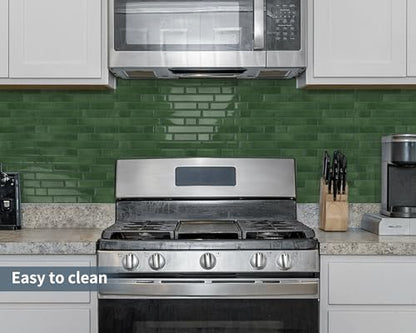 Peel and Stick Backsplash 3D Self Adhesive Wall Tile Green 10 Sheet - color: Olive Green