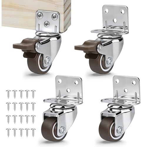 1 Inch L-Shape Small Caster Wheels, Side Mount Plate Casters Set 4