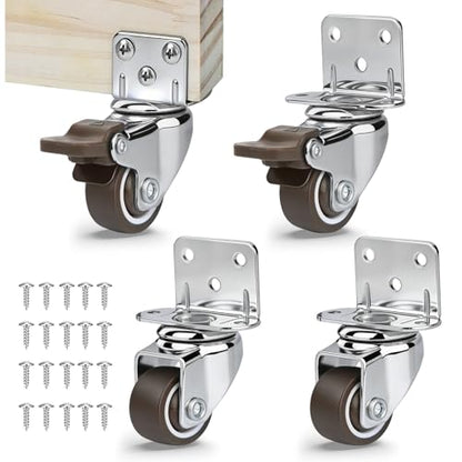1 Inch L-Shape Small Caster Wheels, Side Mount Plate Casters Set 4