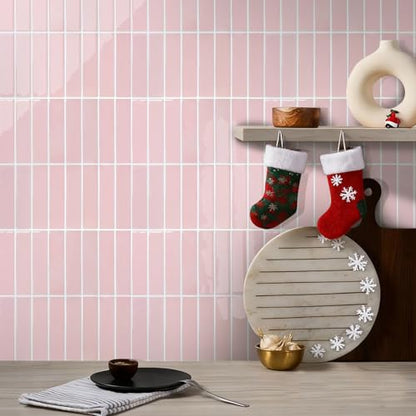 Commomy Pink Peel and Stick Tile - 10 Pcs of 12" x 12" - color: Pink & Glossy Surface