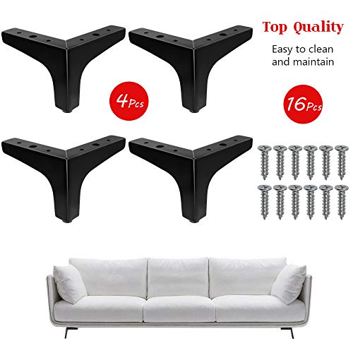4 Pack 4 Inch Furniture Legs, Black Metal Polished Triangle Feet - color: Matte Black, size: 4 inches, 4 Pcs