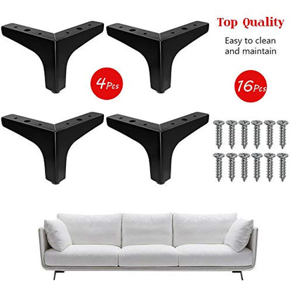 4 Pack 4 Inch Furniture Legs, Black Metal Polished Triangle Feet - color: Matte Black, size: 4 inches, 4 Pcs