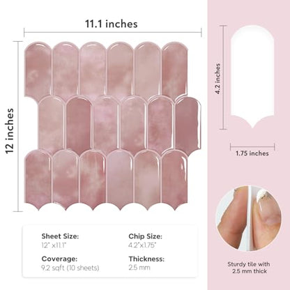 Vamos Tile 10-Sheet Backsplash Peel and Stick Tile,Pink Self Adhesive Tiles - color: Pink with Pink Grout