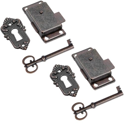 Antique Cabinet Lock, Red Bronze, 2.09x1.06 Inch, 2 Sets - color: Red Bronze B, style: Rectangular