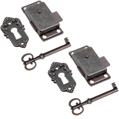 Antique Cabinet Lock, Red Bronze, 2.09x1.06 Inch, 2 Sets - color: Red Bronze B, style: Rectangular