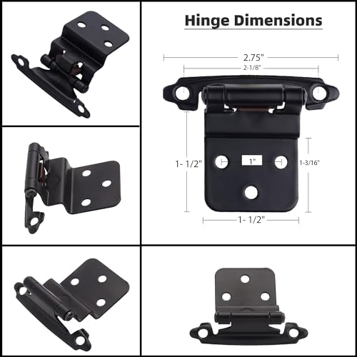 DecoBasics 3/8" Inset Cabinet Hinges Black (2 Pair -4 Pcs) Offset Self Closing Matte Black Cabinet Hinges for Kitchen Cabinets w/Bumpers & Upgraded Screws - color: Matte Black, size: 4 Pack