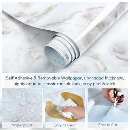 rabbitgoo Glossy Marble Contact Paper Peel and Stick, 17.5" x 78.7" - color: Glossy, size: 17.5" x 78.7"