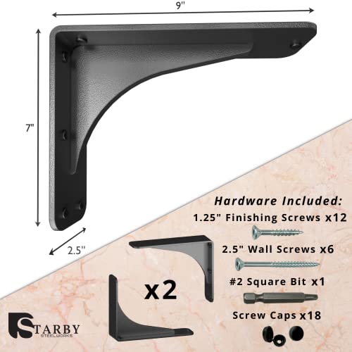 Starby Gladiator Series Solid Heavy Duty Welded 500 Lb Low Profile Granite Countertop Support Shelf Brackets Floating Shelf Discrete Slim 500 LB Capacity (2 Pack) (7" x 9" x 2.5") - size: 7" x 9" x 2.5"