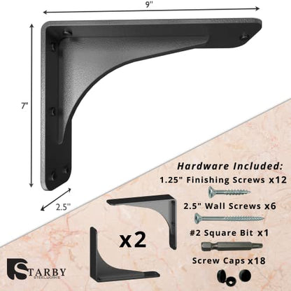 Starby Gladiator Series Solid Heavy Duty Welded 500 Lb Low Profile Granite Countertop Support Shelf Brackets Floating Shelf Discrete Slim 500 LB Capacity (2 Pack) (7" x 9" x 2.5") - size: 7" x 9" x 2.5"