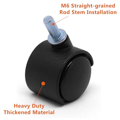 Plastic Casters Set of 4, M6 Straight-Grained Rod Caster Wheels 1 inch, Black Nylon Swivel Caster Wheels Replacement for Furniture, Office Chair, Table, Cabinet, Shelf - style: 1 Inch-M6 Straight-grained Rod