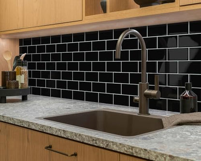Black Peel and Stick Backsplash Subway Tile for Kitchen 10-Sheet - color: Black
