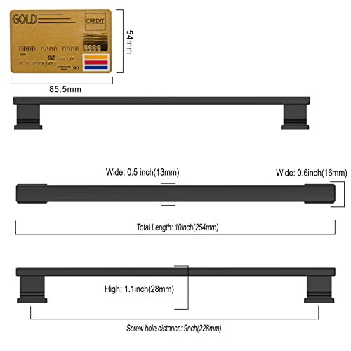 Amerdeco 10 Pack Matte Black Cabinet Pulls 9" - color: Matte Black, size: 9" hole center