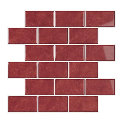 VEELIKE 12 Sheet Retro Red Peel and Stick Backsplash for Kitchen Subway Tile Backsplash Peel and Stick for Kitchen Wall Bathroom Waterproof Removable Red Ceramic Tile Sticker for Backsplash 12''x12'' - size: Box of 12 Tiles