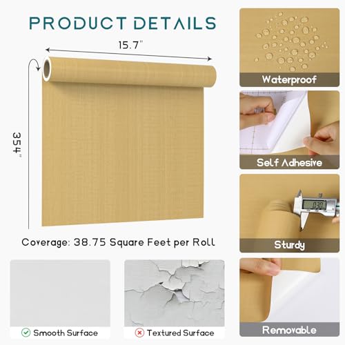 VEELIKE Light Wood Contact Paper for Countertops Peel and Stick Waterproof Wood Wallpaper for Table Cabinets Walls 15.7''x354'' Thick Wood Grain Contact Paper Self Adhesive Removable Wood Vinyl Wrap - size: 15.7'' x 354''