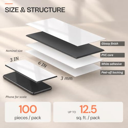 StyloVue 100 Pieces Peel and Stick Backsplash for Kitchen, 3" x 6" PVC Subway Tile, Glossy White with Dark Gray Grout, Self Adhesive Stick on Wall Tiles for Kitchen, Bathroom, Fireplace, RV - color: Glossy White