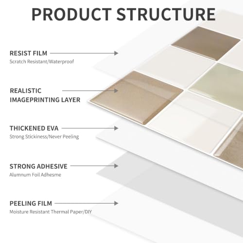 MOONFUN 10 Sheets Upgraded Thicker Design Tile Peel and Stick Backsplash - color: Beige