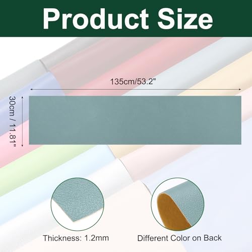 MECCANIXITY Faux Leather Sheets, 12x53 Inch (30x135cm) Smooth Solid PU Leather Fabric Roll for DIY Handmade Craft Sewing Bowing Earrings, Fairy Blue/Yellow - color: Fairy Blue/Yellow, size: 12x53 Inch