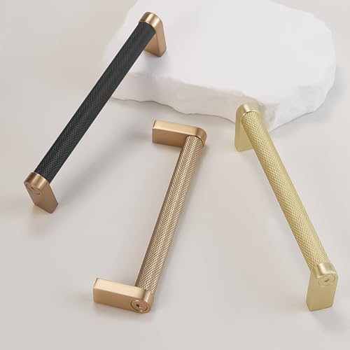 10 Pack 5Inch Kitchen Cabinet Handles Brushed Gold Knurled Cabinet Pulls Gold Drawer Pulls Kitchen Hardware - color: Brushed Gold, size: 5'' Hole Center(128mm)