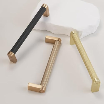 10 Pack 5Inch(128mm) Kitchen Cabinet Handles Black and Champagne Bronze Knurled Cabinet Pulls Black Drawer Pulls Kitchen Hardware - color: Black And Champagne Bronze, size: 5'' Hole Center(128mm)