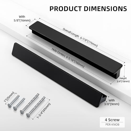 Goldenwarm 10 Pack 6-5/16" Black Cabinet Handles Matte Black Drawer Pulls - color: Black, size: 6-5/16in Hole Centers