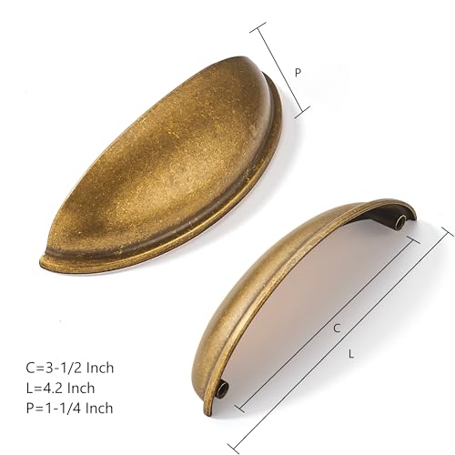 khtumeware 10 Pack 3-1/2" Drawer Pulls Antique Brass Cabinet Cup Pulls Kitchen Hardware Cabinet Handles Drawer Handles Knobs 3.5 inch Hole Center - color: Antique Brass, size: 3-1/2"(89mm) Hole Center, style: 10-pack