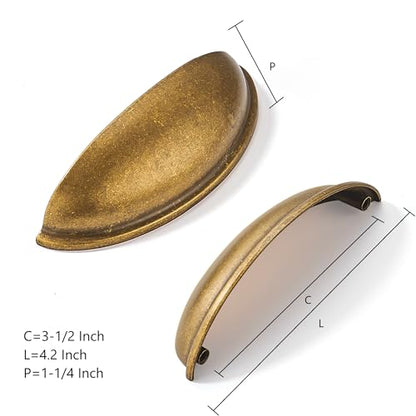 khtumeware 10 Pack 3-1/2" Drawer Pulls Antique Brass Cabinet Cup Pulls Kitchen Hardware Cabinet Handles Drawer Handles Knobs 3.5 inch Hole Center - color: Antique Brass, size: 3-1/2"(89mm) Hole Center, style: 10-pack