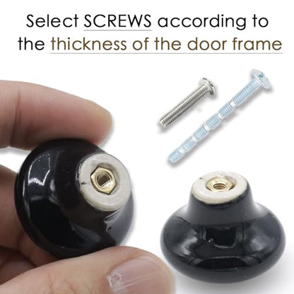 10-Pack Ceramic Cabinet Knobs Black 32mm Round Drawer Pull - color: Black