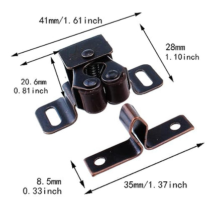 Double Roller Catch SQXBK 8PCS Red Antique Higher Foot Double Roller Catches with Screws for Kitchen Closet