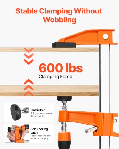 VEVOR Bar Clamps for Woodworking, 8-Pack, 6" and 12" F Clamps, 600 lbs Load Limit, with Plastic Pad and Self-Locking Design, Malleable Iron and Carbon Steel, for Wood Working and Metal Working - size: 12"& 6" (8 Pack), style: Medium-Duty