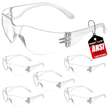 BISON LIFE Clear Safety Glasses for Men & Women, ANSI Z87.1 Certified, 6 Pk - color: Clear/Clear