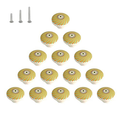 HUAMULAN Ceramic Knobs Boho Cabinet Pulls Drawer Door Handles 15 Pack - color: Yellow Geometric