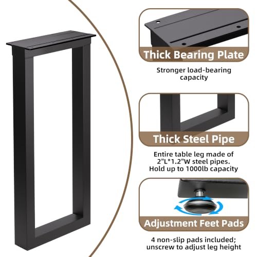 36 Inch Metal Bar Table Legs, Heavy Duty Steel Dining Table Legs with Adjustable Feet, Easy to Install, Black, Set of 2 for Workbench, DIY Furniture,36 inch Height x 13.8 inch Wide - size: H36"x W13.8" U Shape