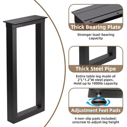 36 Inch Metal Bar Table Legs, Heavy Duty Steel Dining Table Legs with Adjustable Feet, Easy to Install, Black, Set of 2 for Workbench, DIY Furniture,36 inch Height x 13.8 inch Wide - size: H36"x W13.8" U Shape