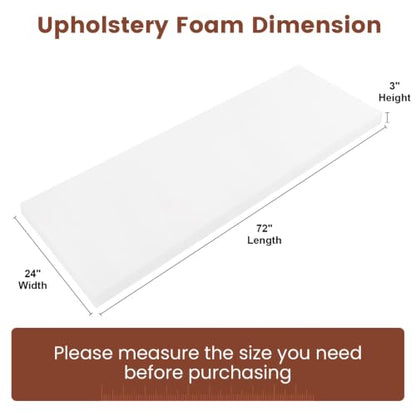 Upholstery Foam 3" x 24" x 72", 1PC High Density ﻿Foam Couch Padding - size: 3" x 24" x 72"