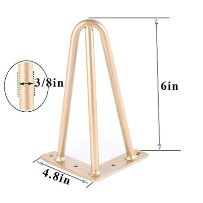 Osring 3 Rods Metal Hairpin Legs 6 Inch, Gold Furniture Table Feet 4Pcs - size: 6 Inch