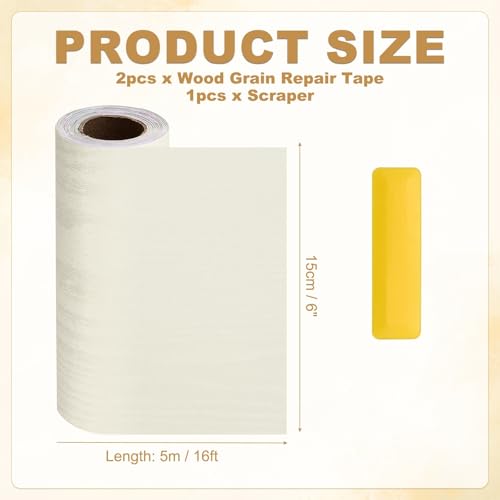 HARFINGTON Wood Grain Repair Tape 6" x16ft Self-Adhesive Repair Patch - color: Beige Wood, size: 6" x 16ft