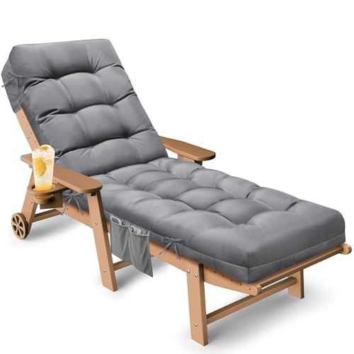 Outdoor Lounge Chair Cushion, Waterproof Chaise Lounge Cushions Replacement for Outdoor Furniture Thickened 71 x 22 x 4.7 Inches Non-Slip Patio Pool Lounge Chair Cushions with Ties (Grey) - color: Grey Cushion