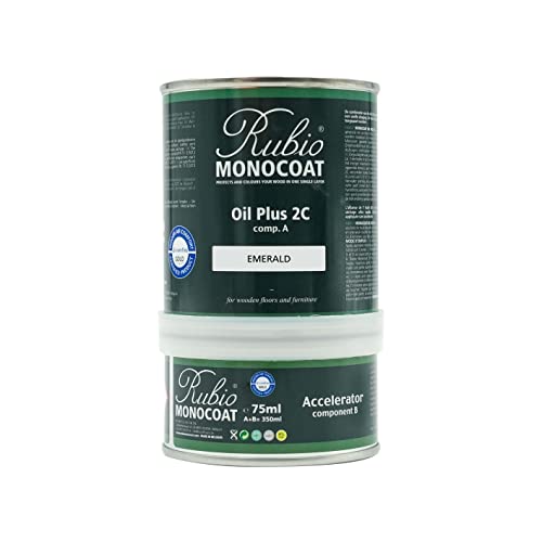 Rubio Monocoat Wood Stain & Finish 175 ft² | Oil Plus 2C | Quick-Dry, Eco-Friendly Linseed Wood Oil for Indoor Use, Includes Accelerator (Part B) | Protector | 350 ml, Emerald - color: Emerald, size: 350 ml