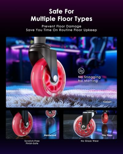 RidRed Gaming Chair Wheels - Heavy-Duty Office Chair Wheels - Replacement Rubber Casters- Universal Fit 3 Inch Chair Casters, Noise Free, Fits 98% Chair, for All Floor (Red) - color: Red