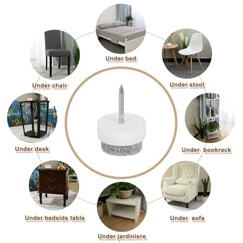 uxcell Nail-on Furniture Sliders, 24Pcs Nail-on Felt Pads Round Chair Table Feet Pads Chair Leg Floor Protectors for Hardwood Floors (White, 15mm/0.59") - size: 15mm/0.59"
