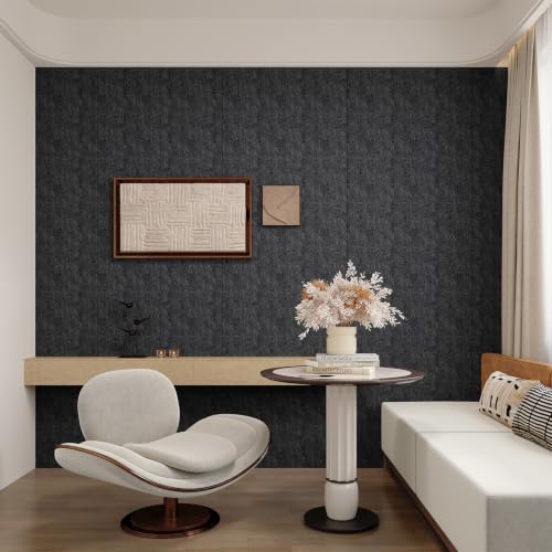 Yutianli 3D Wall Panel Peel and Stick Soundproof Foam Linen Wall Cloth Dark Grey 16.7"x118" Self-Adhesive Decorative Wallpaper Anti-Collision Wall Padding - color: Dark Gray