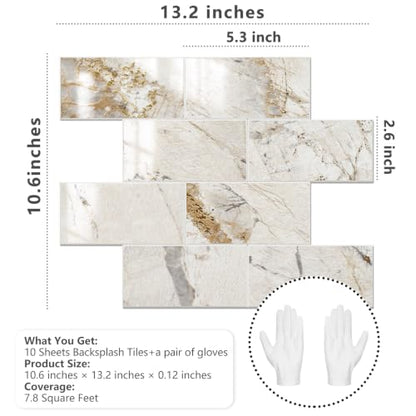 STICKGOO 10-Sheet Backsplash Peel and Stick Subway Tile(Thicker Design) - color: Glossy Pandora Marble