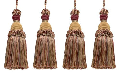 DÉCOPRO Beautiful Hand-Crafted 5" (12.5cm) Key Tassel, 3 1/2" (8.5cm) Loop # IKTJ, Cherry Grove Beige #4770 (Golden Beige, Rust Red, Olive Green) Set of 4 - color: Cherry Grove Beige #4770 (Golden Beige, Rust Red, Olive Green), size: Set of 4