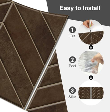 10 Sheets Thicker Design Peel and Stick Backsplash, 3D Self Adhesive Peel and Stick Wall Tile Backsplash for Kitchen, Bathroom, 11.4"x9.1", Dark Browm - color: Dark Brown