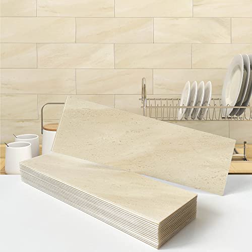 VAOVI Peel and Stick Marble Subway Backsplash Tiles Matte 16pcs Beige - color: Beige